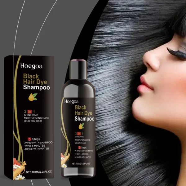 Hoegoa 100ml 3 In 1 Herbal Black Hair Dyeing Shampoo Instant Color Gray To Natural Black Polygonum Multiflorum Hair Dye Shampoo