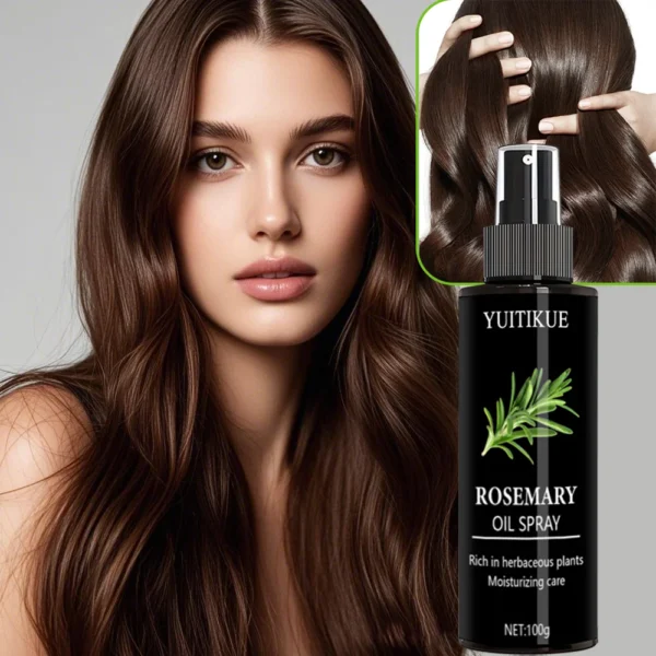 Rosemary Essential Oil Spray, herbal plant formula, smooth, anti-frizz, no tangling, deep moisturizing care.