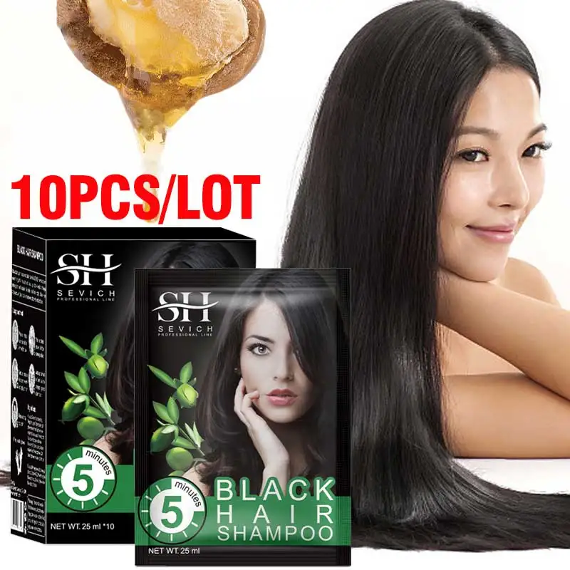 kf-S1dca48f090c04797914da4929684e03bf SEVICH 10Pcs Fast Black Hair Shampoo 5 Mins Fast Become Black Hair Dye Herb Natural Hair Care Restore Colorant Shampoo Hair Care - Image 1