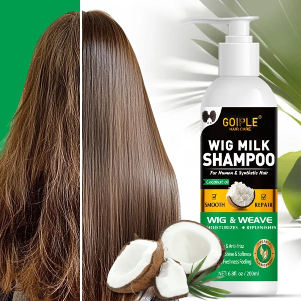 GOIPLE Natural Coconut Oil Wig Milk Shampoo Smooth Repair Moisturizes Frizzy Hair for Wigs Wave 2 in 1 Wig Wash Care Product