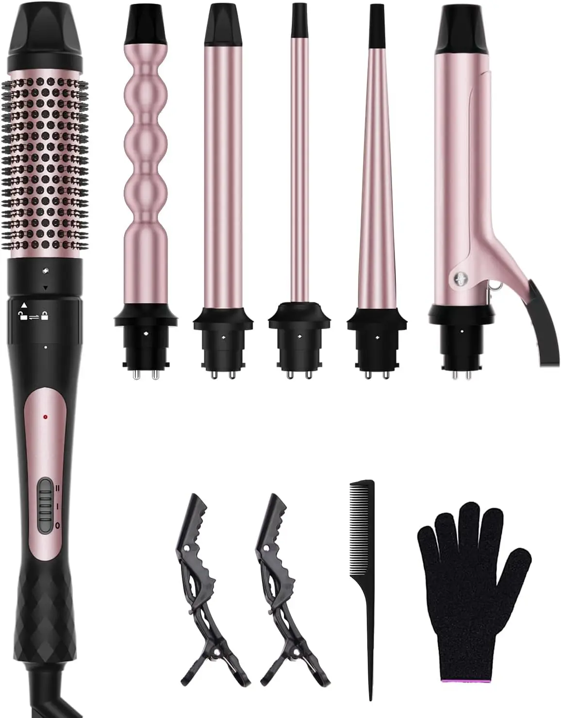 kf-S9976bb15331f4984b4143193b3c7c7dfj 6 in 1 Curling Iron, Curling Wand Set with Thermal Brush (1.5inch) & 1inch Bubble Curling Wand and 3 Interchangeable Ceramic Bar - Image 1