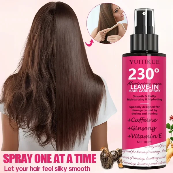 leave-in spray contains caffeine and ginseng, instantly repairs dyed/heat-damaged hair, making it smooth and voluminous