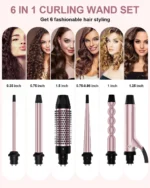 6 in 1 Curling Iron, Curling Wand Set with Thermal Brush (1.5inch) & 1inch Bubble Curling Wand and 3 Interchangeable Ceramic Bar - Image 4