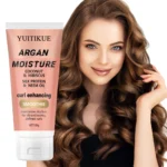 Moroccan Argan Oil and Coconut Oil Curl Cream, long-lasting shine and freshness, enhances curls.