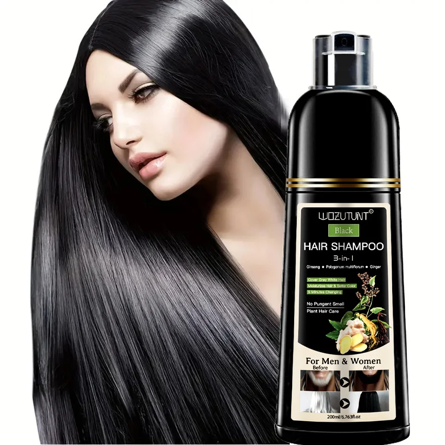kf-Sdc465356892e4f04b2257b32eda0e127t 200ml 3 In 1 Natural Herbal Hair Dye Shampoo Black Dark Brown Cover Gray Deep Nourishing Fast Hair Coloring Cream for Women Men - Image 1